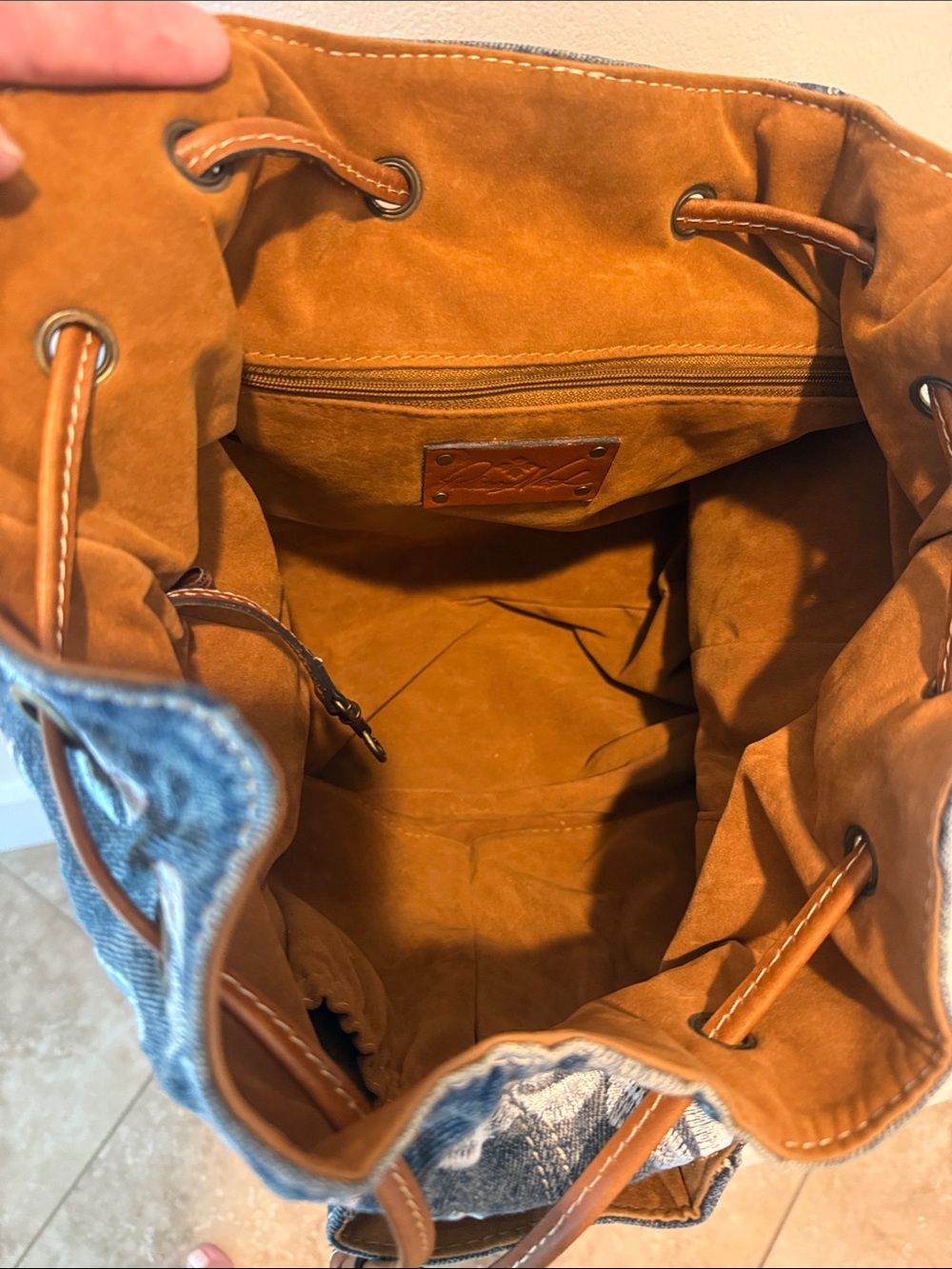 Patricia Nash Embroidered Denim and Leather Floral Drawstring Backpack - Picture 6 of 10